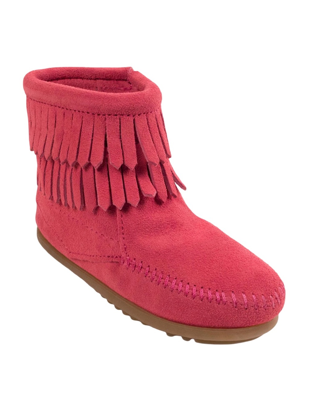 Minnetonka Pink Double Fringe Side Zip Boot Girls 4